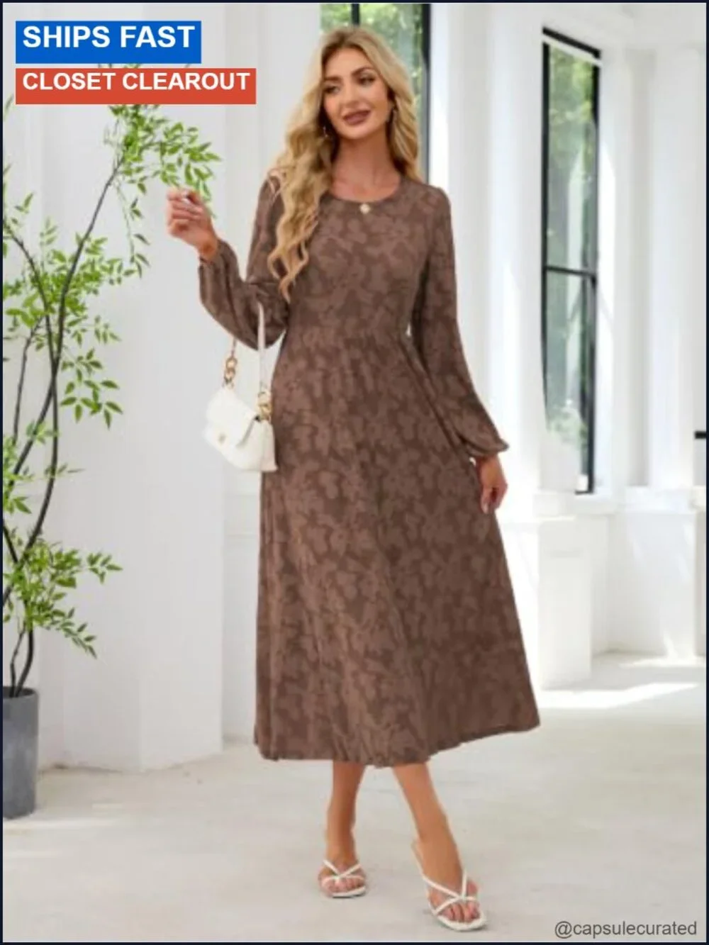 Long Sleeve Floral Maxi Flowy Empire Waist Wedding Guest Dress